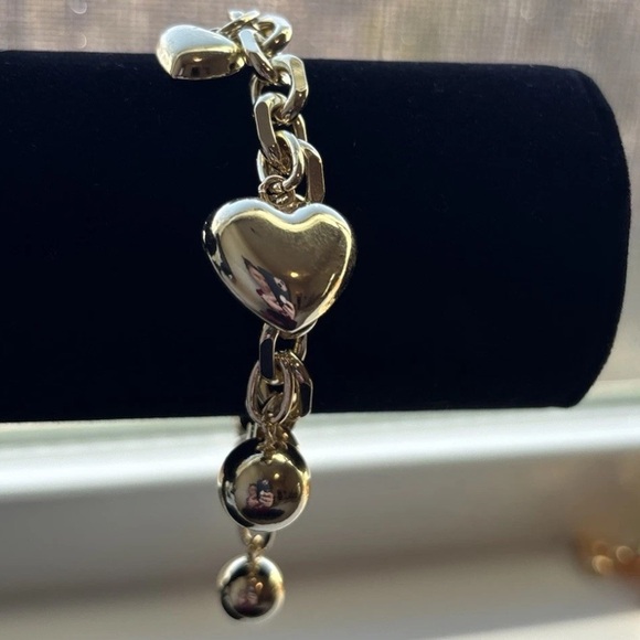 Bold Gold Plated Heart Charm Bracelet Chunky Link Love Statement Jewelry - Picture 5 of 11